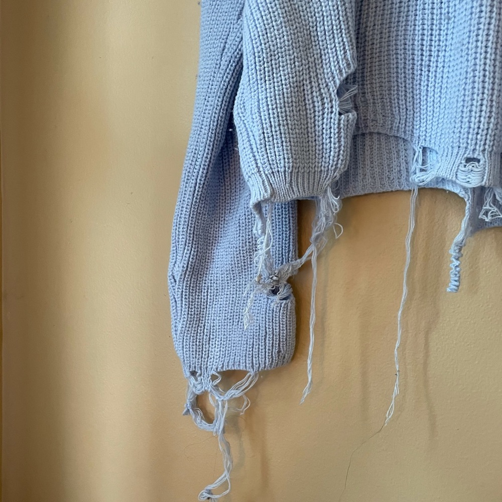 Boohoo Distressed Blue Sweater View 4